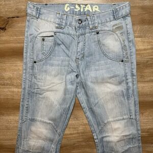 G Star RAW Jeans Men 30x34 Blue Elwood Straight Leg Double Knee Faded Washout